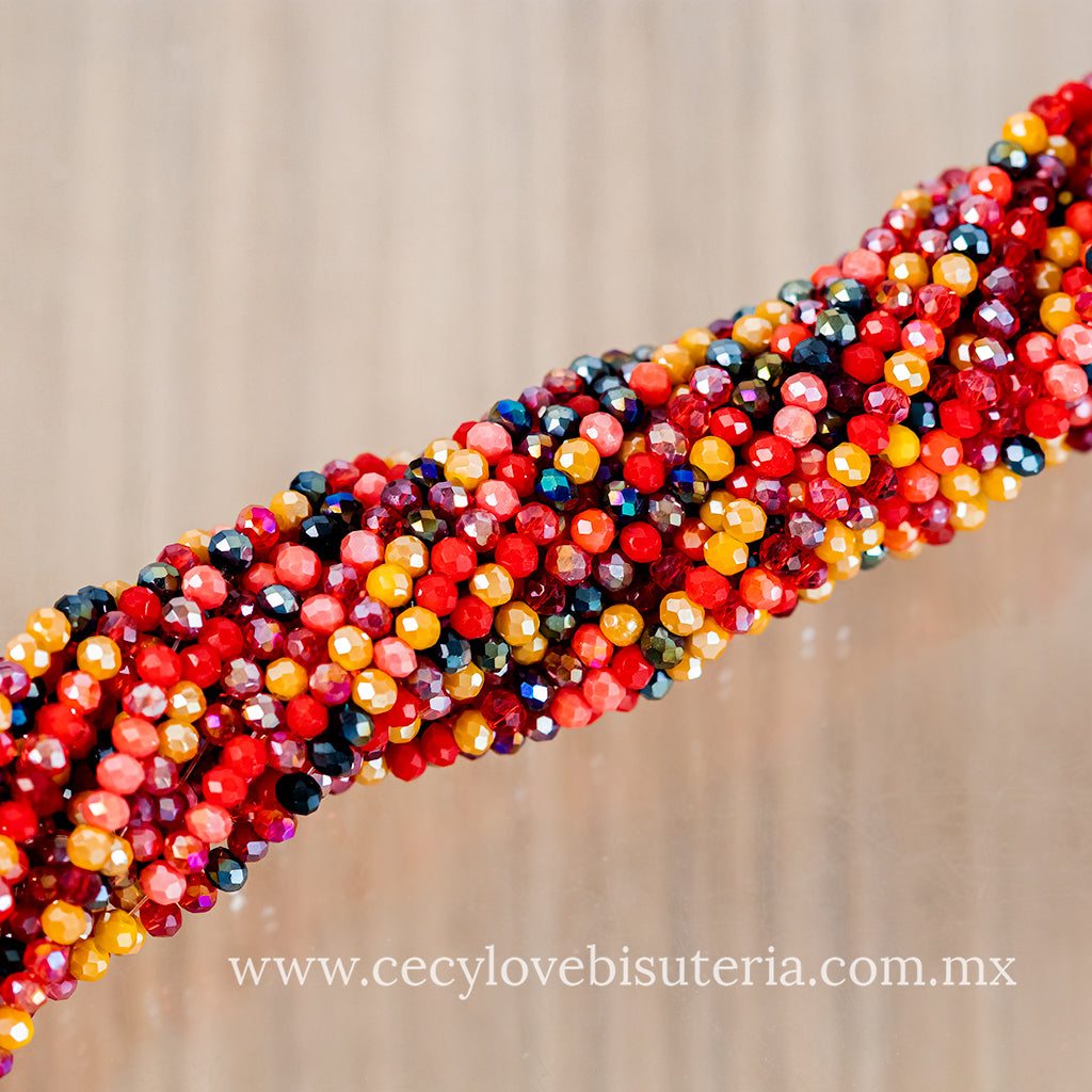 Cristal Rondel Tonos Rojos 2 mm