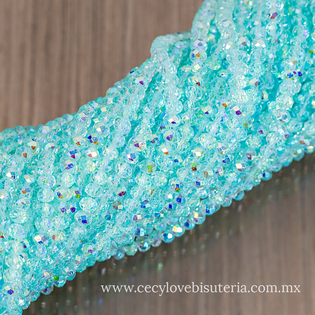 Cristal Rondel Turquesa Transparente AB 6 mm