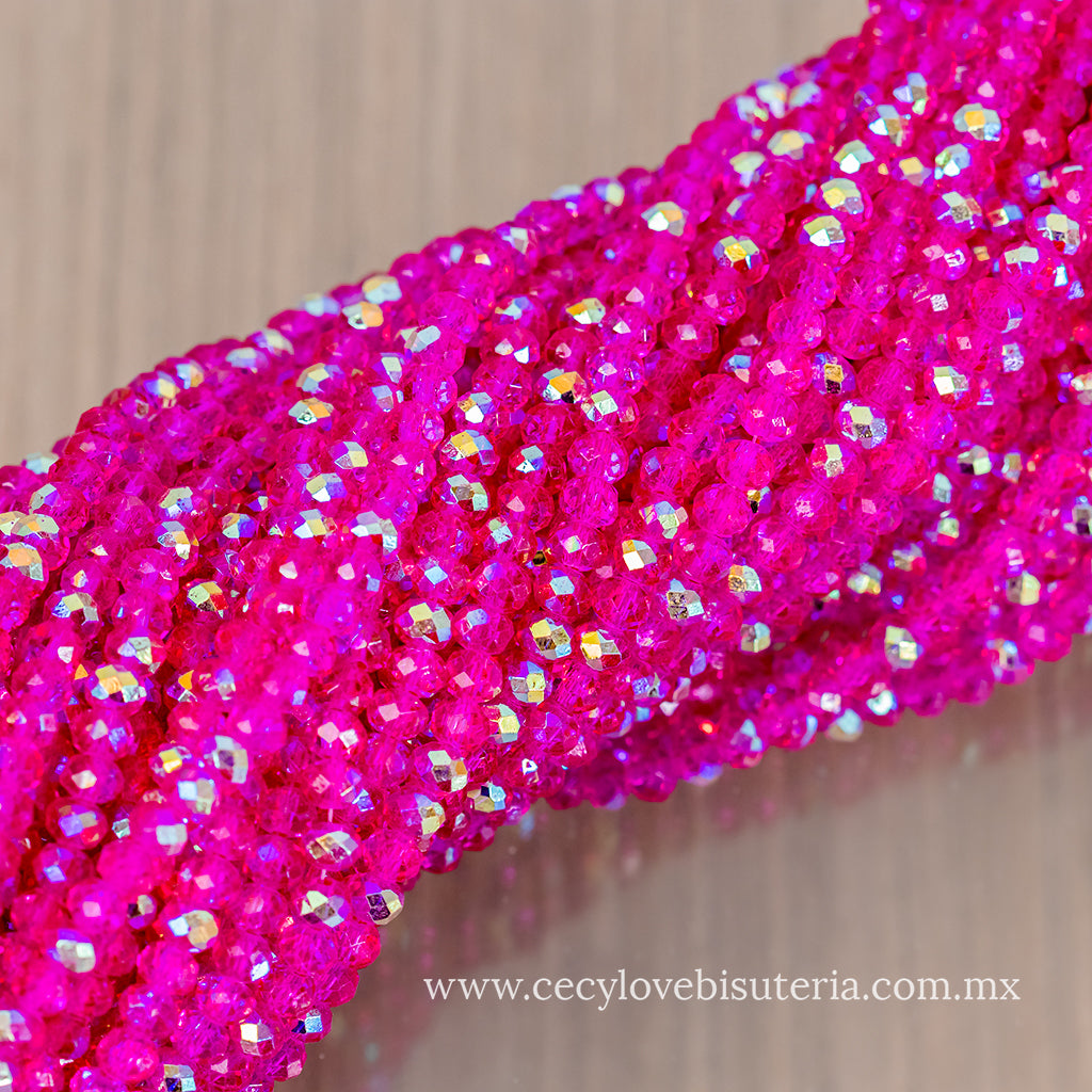 Cristal Rondel Fucsia AB 6 mm