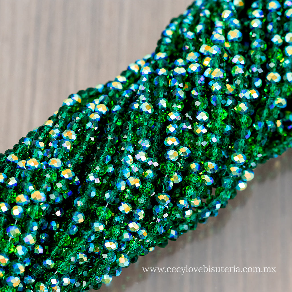 Cristal Rondel Verde Transparente AB 6 mm