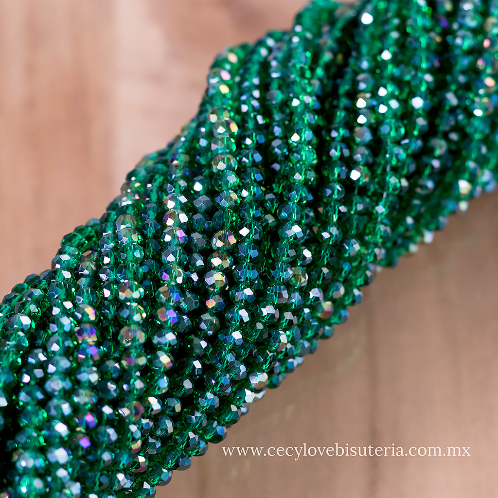Cristal Rondel Verde Transparente 4 mm