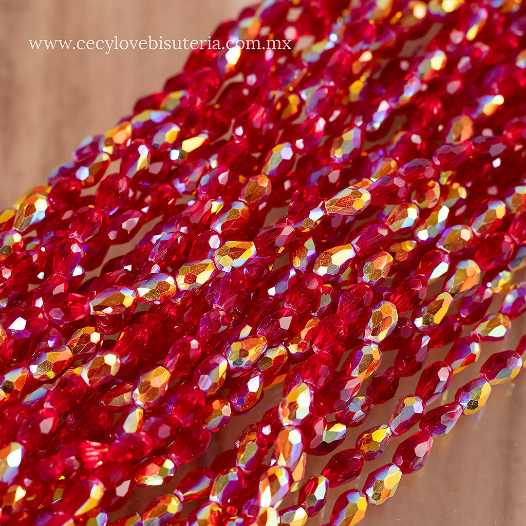 Gota Cristal Rojo Transparente AB 4 x 6 mm