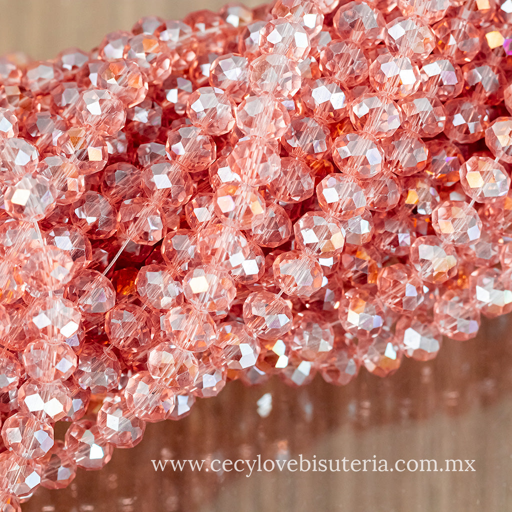 Cristal Rondel Rosa Transparente AB 8 mm