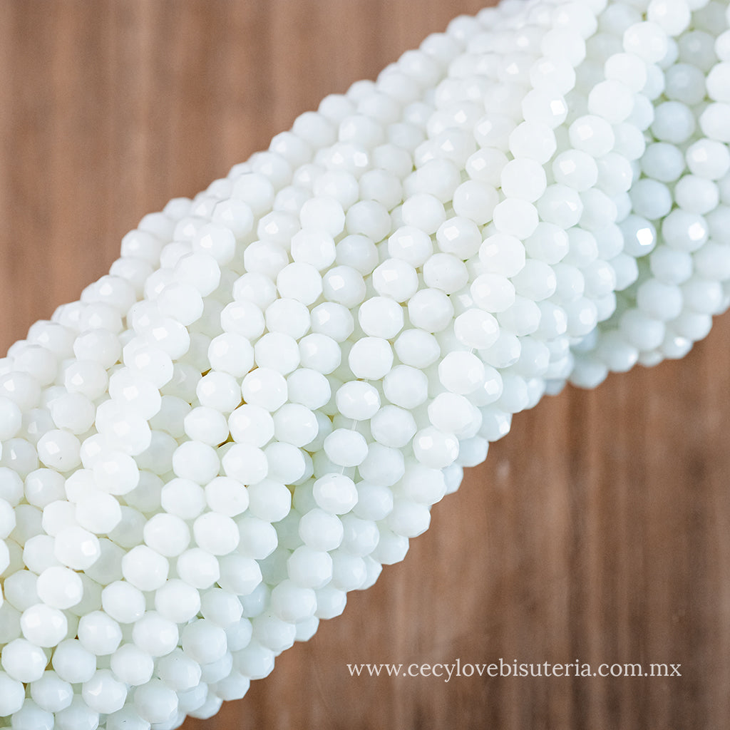 Cristal Rondel Blanco Mate 4 mm