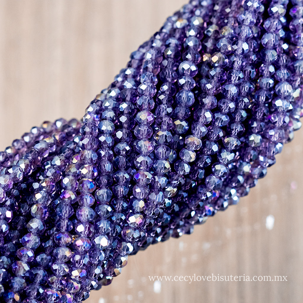 Cristal Rondel Morado Transparente AB 4 mm