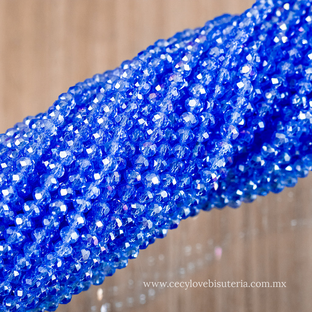 Cristal Rondel Azul Transparente 4 mm
