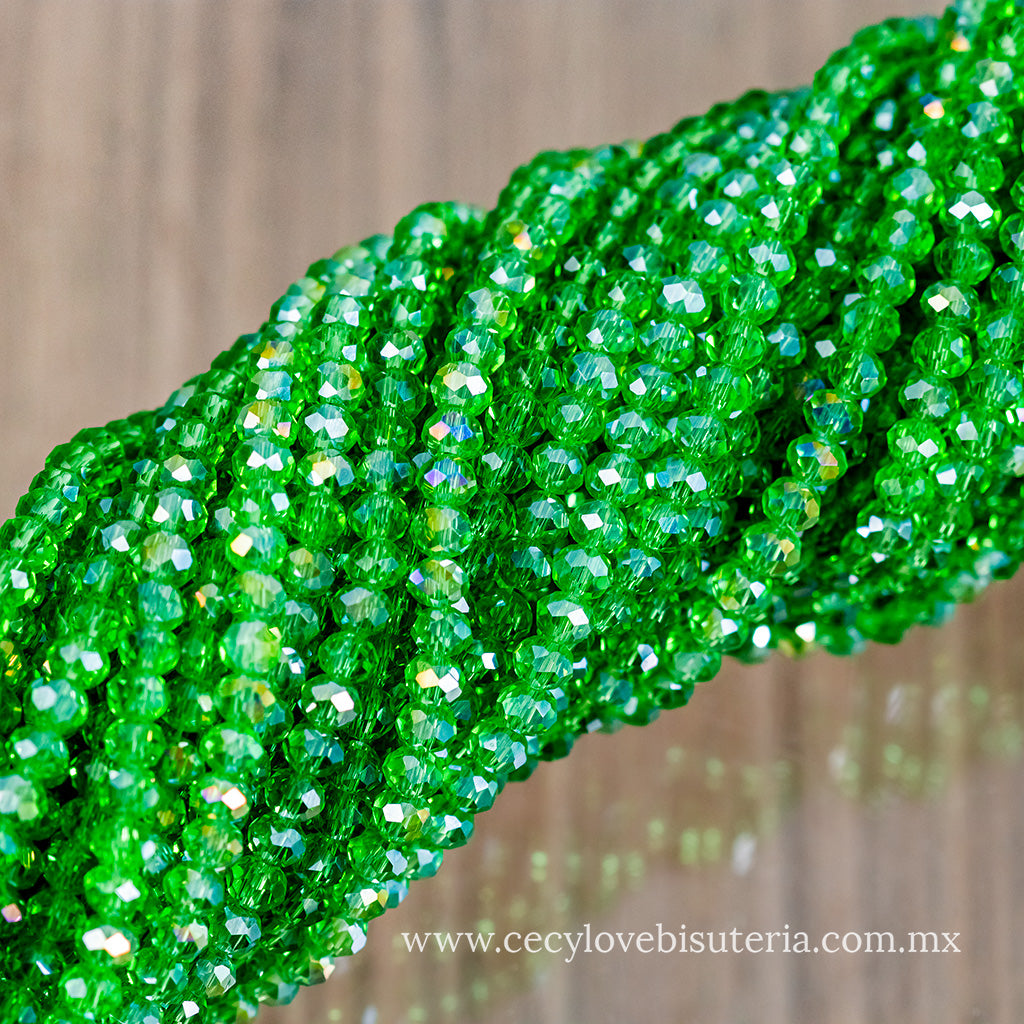Cristal Rondel Verde Transparente AB 4 mm