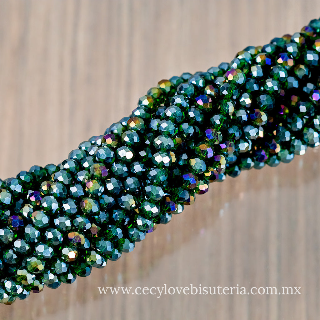 Cristal Rondel Verde Transparente AB 6 mm