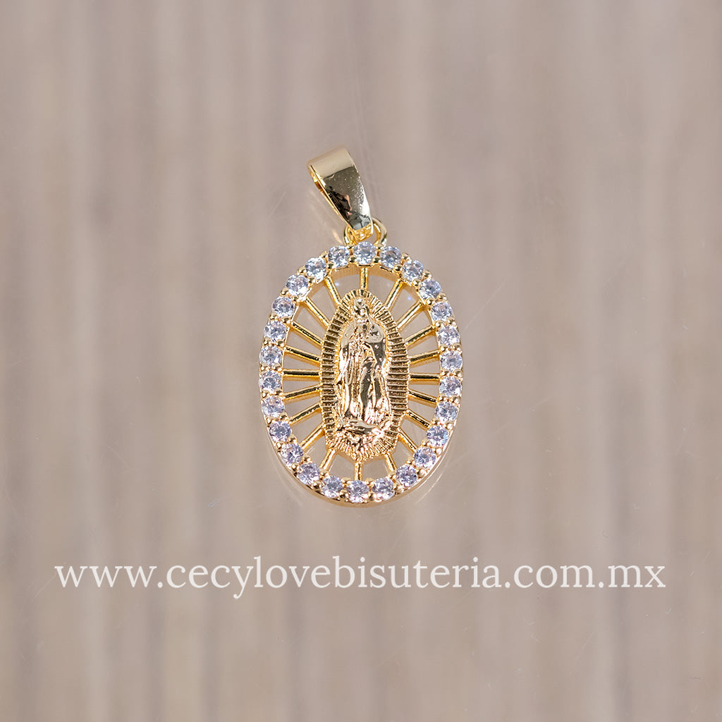Dije Medalla Virgen de Guadalupe con Zirconias