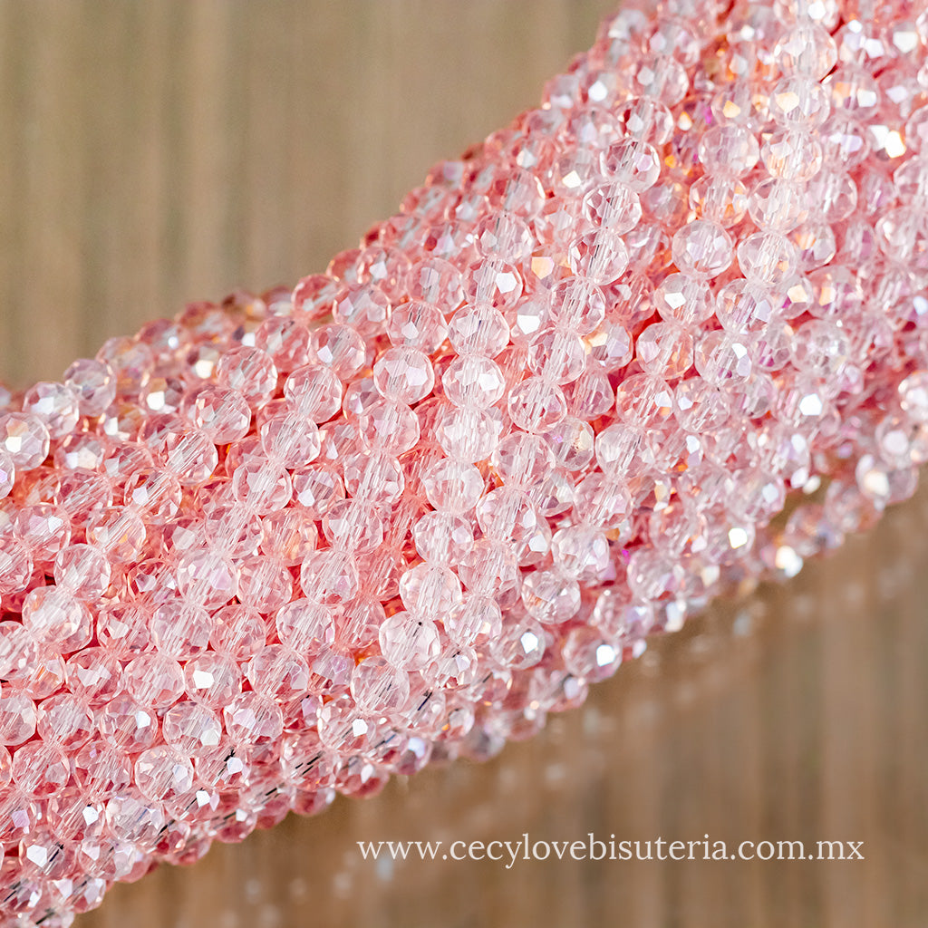 Cristal Rondel Rosa Transparente 4 mm