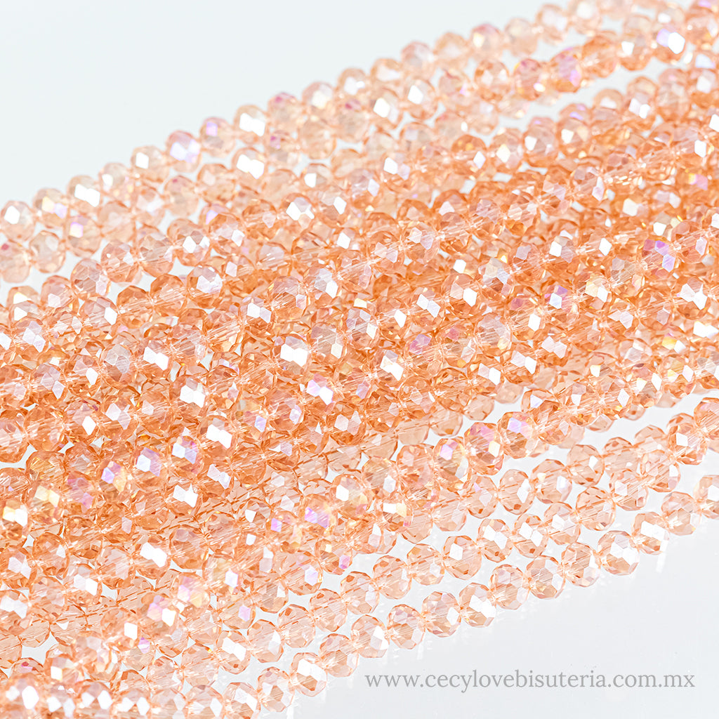 Cristal Rondel Rosa Transparente 6 mm