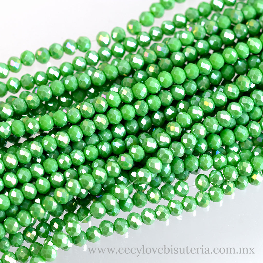 Cristal Rondel Verde Manzana 6 mm