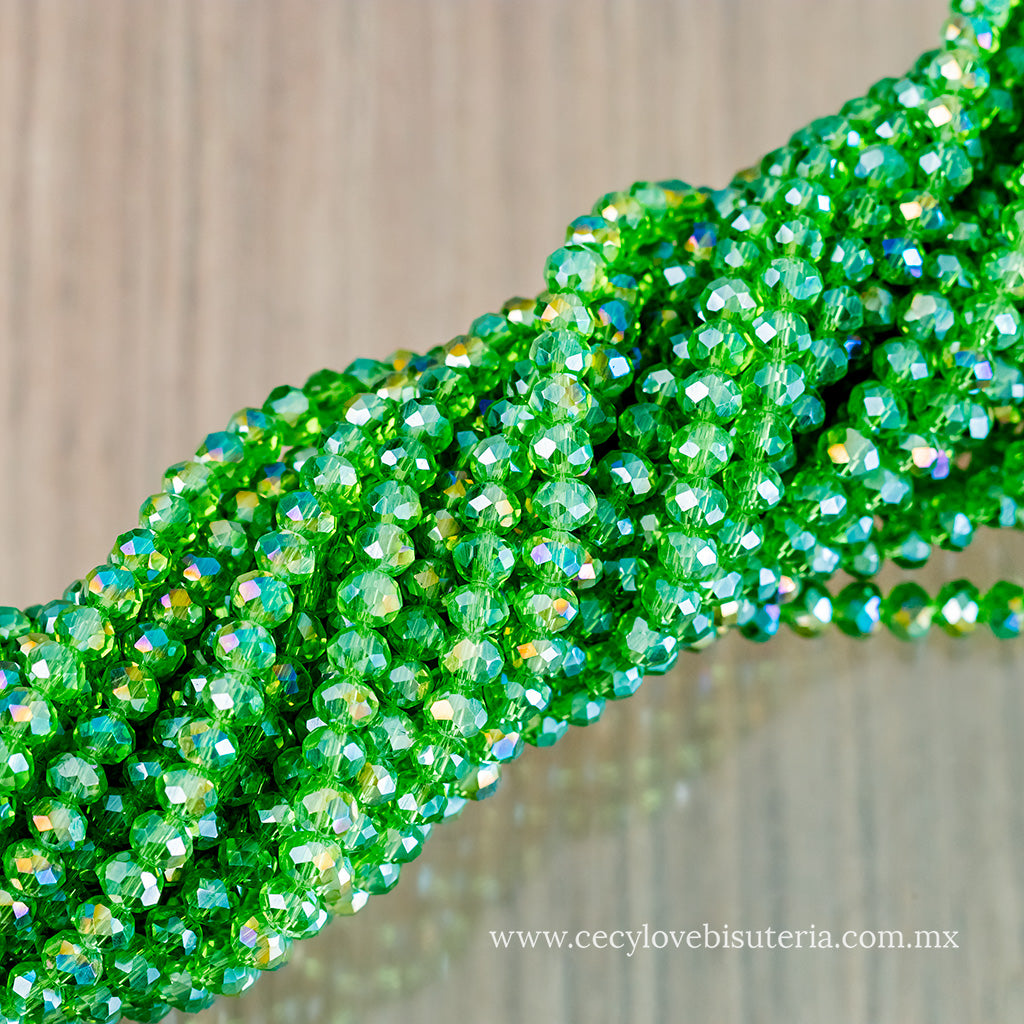 Cristal Rondel Verde Transparente AB 6 mm