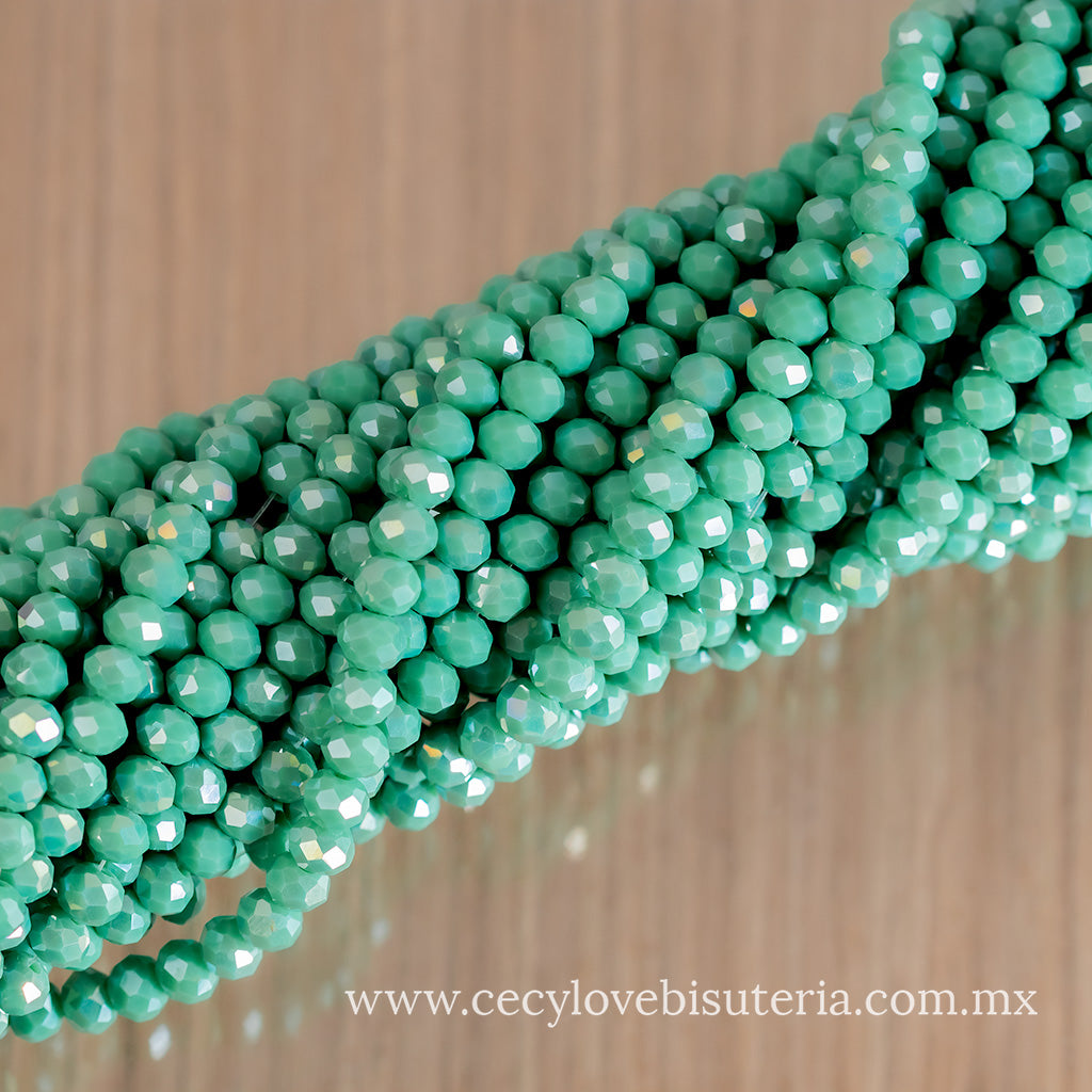 Cristal Rondel Verde Turquesa AB 6 mm