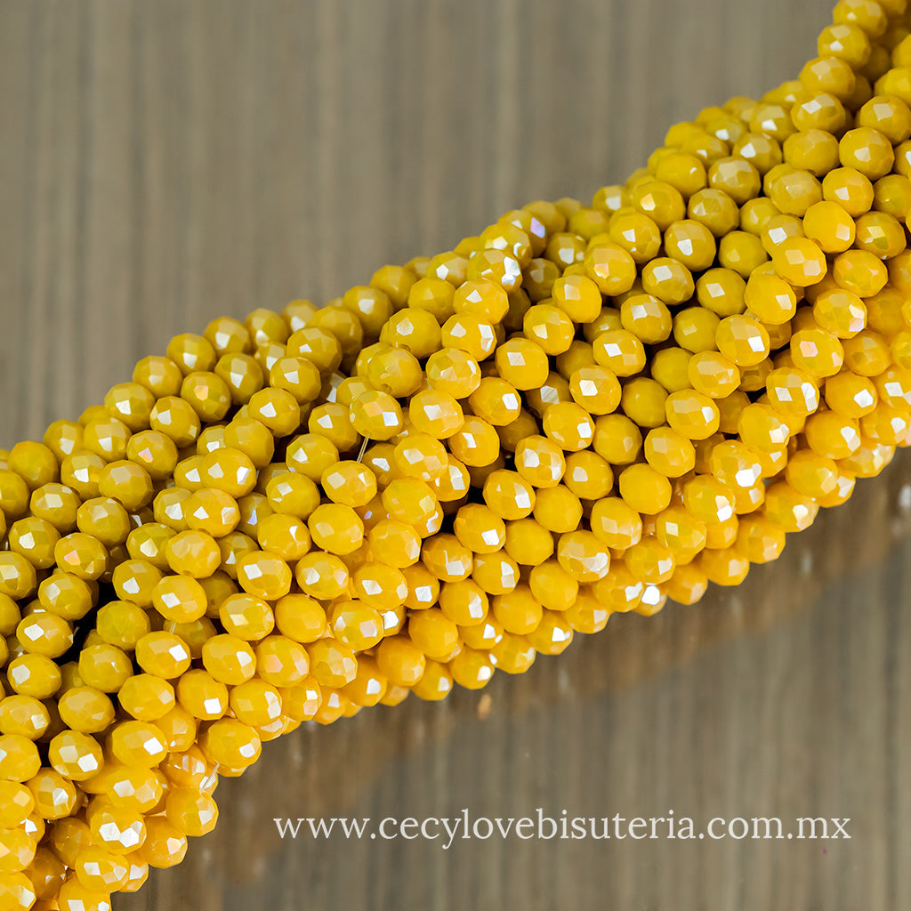 Cristal Rondel Amarillo Mostaza 6 mm