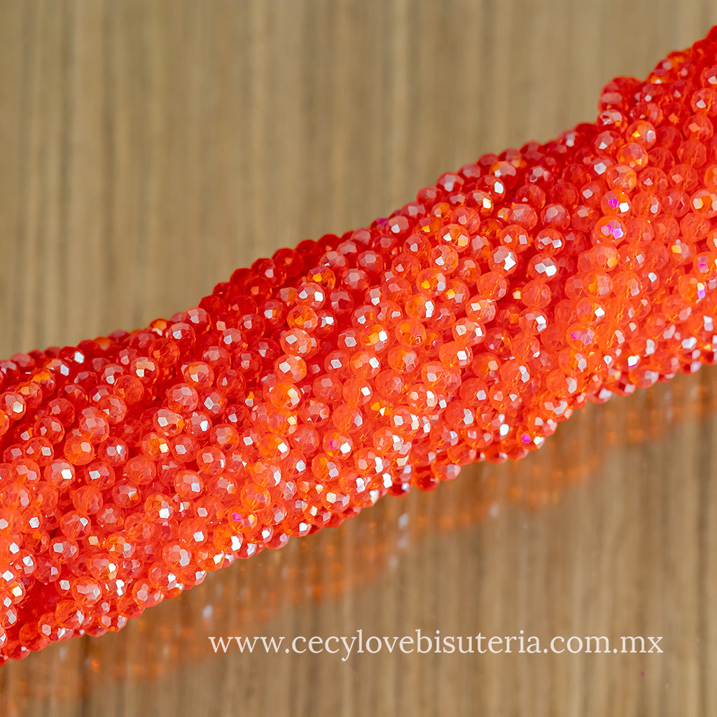 Cristal Rondel Naranja Salamandra Transparente 4 mm
