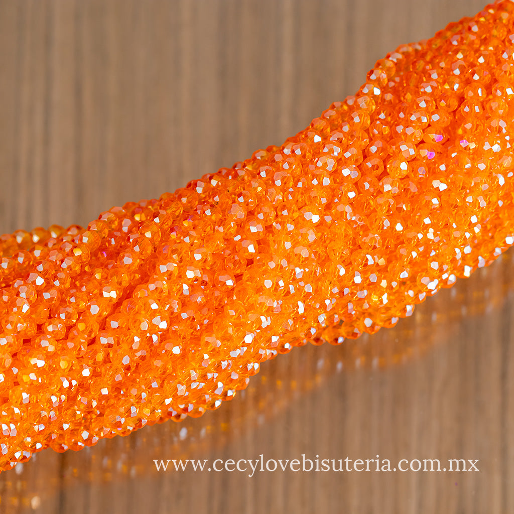 Cristal Rondel Naranja Tiger Transparente 4 mm