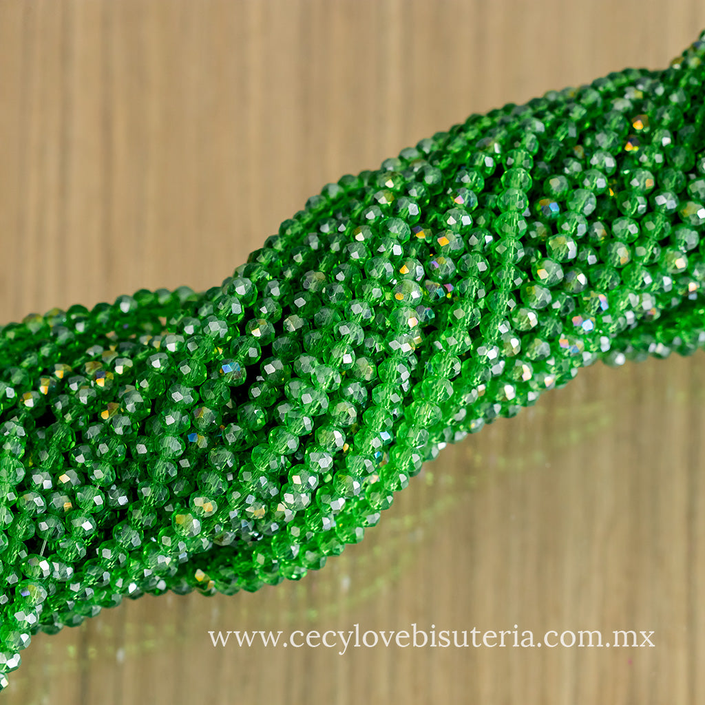 Cristal Rondel Verde Transparente AB 4 mm