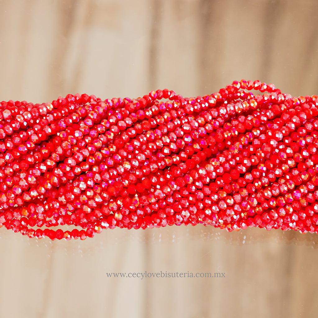 Cristal Rondel Rojo AB 2 mm