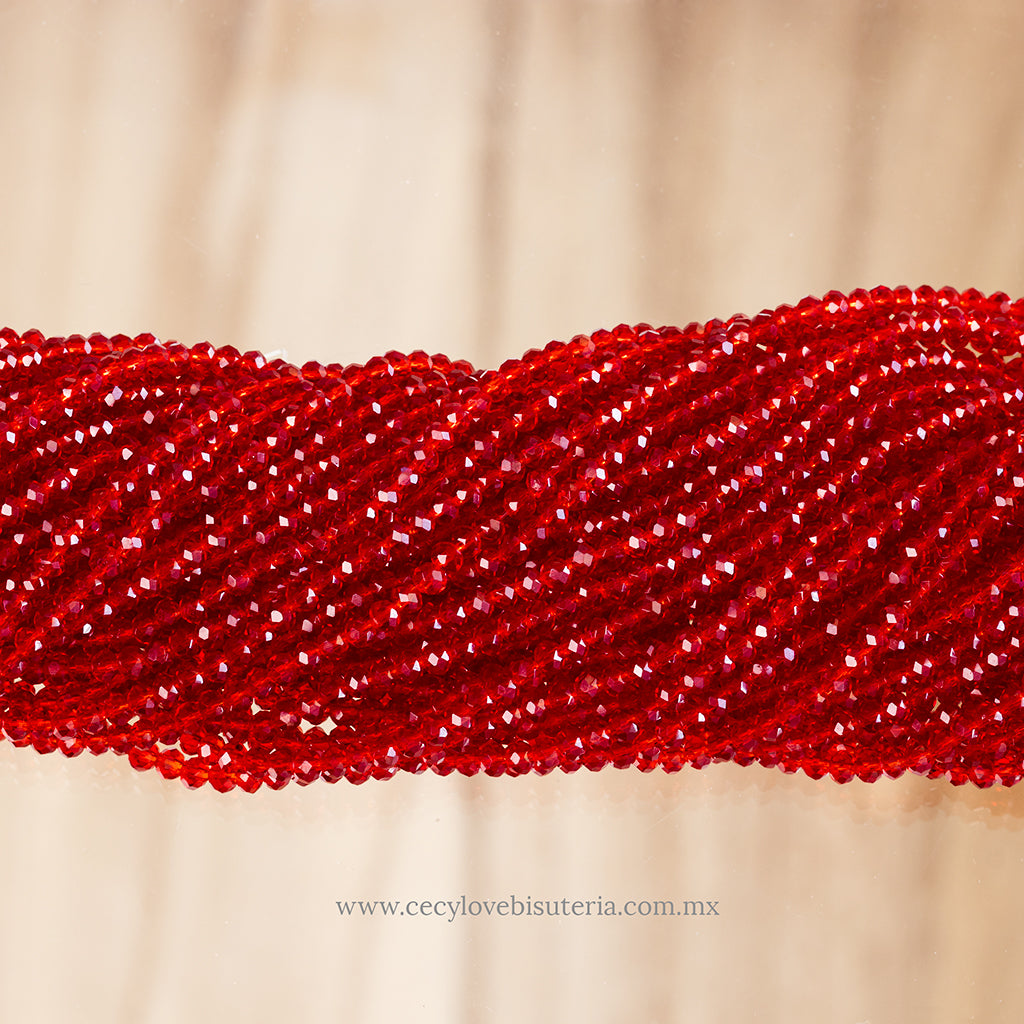 Cristal Rondel Rojo Ladrillo Transparente 2 mm