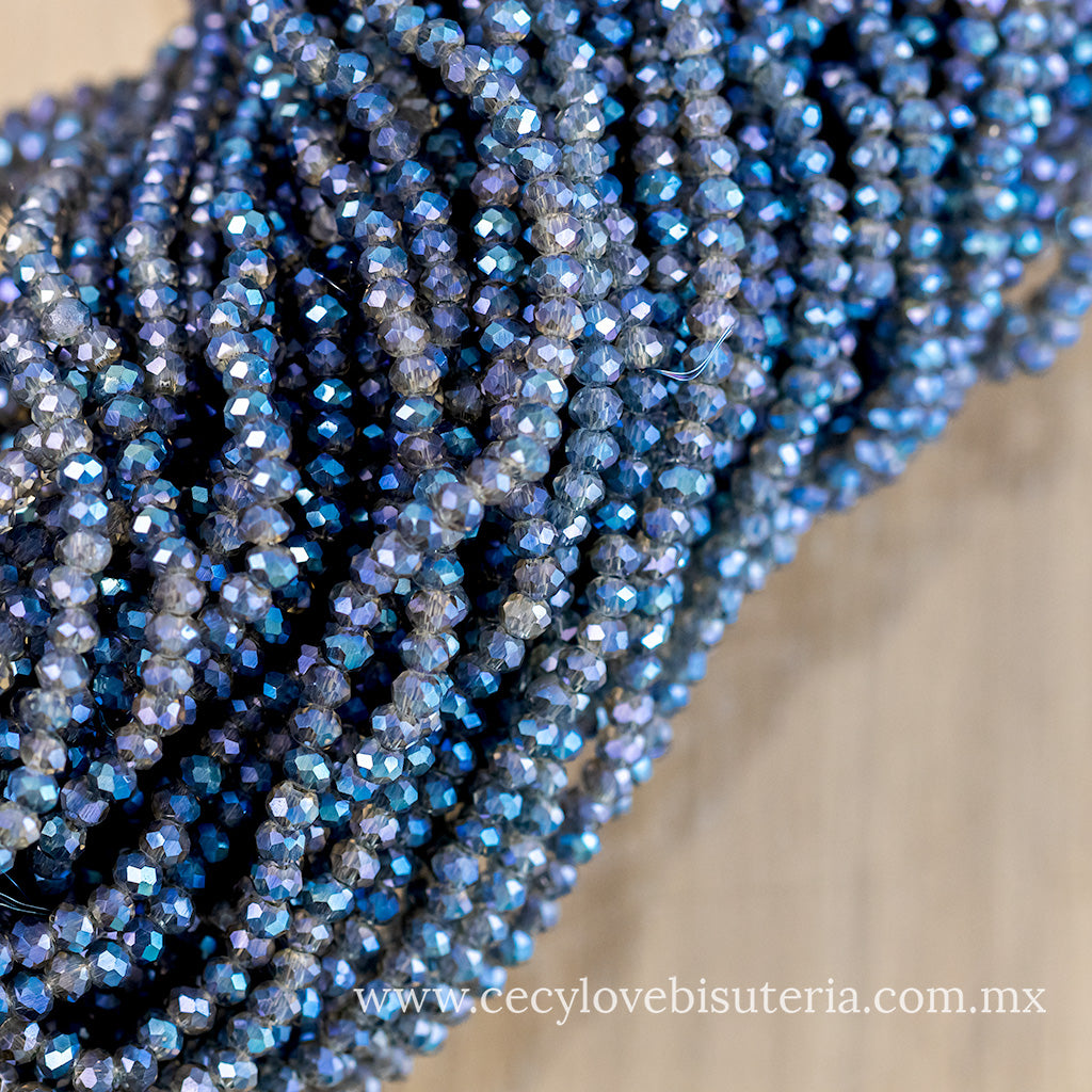 Cristal Rondel Azul Transparente 2 mm