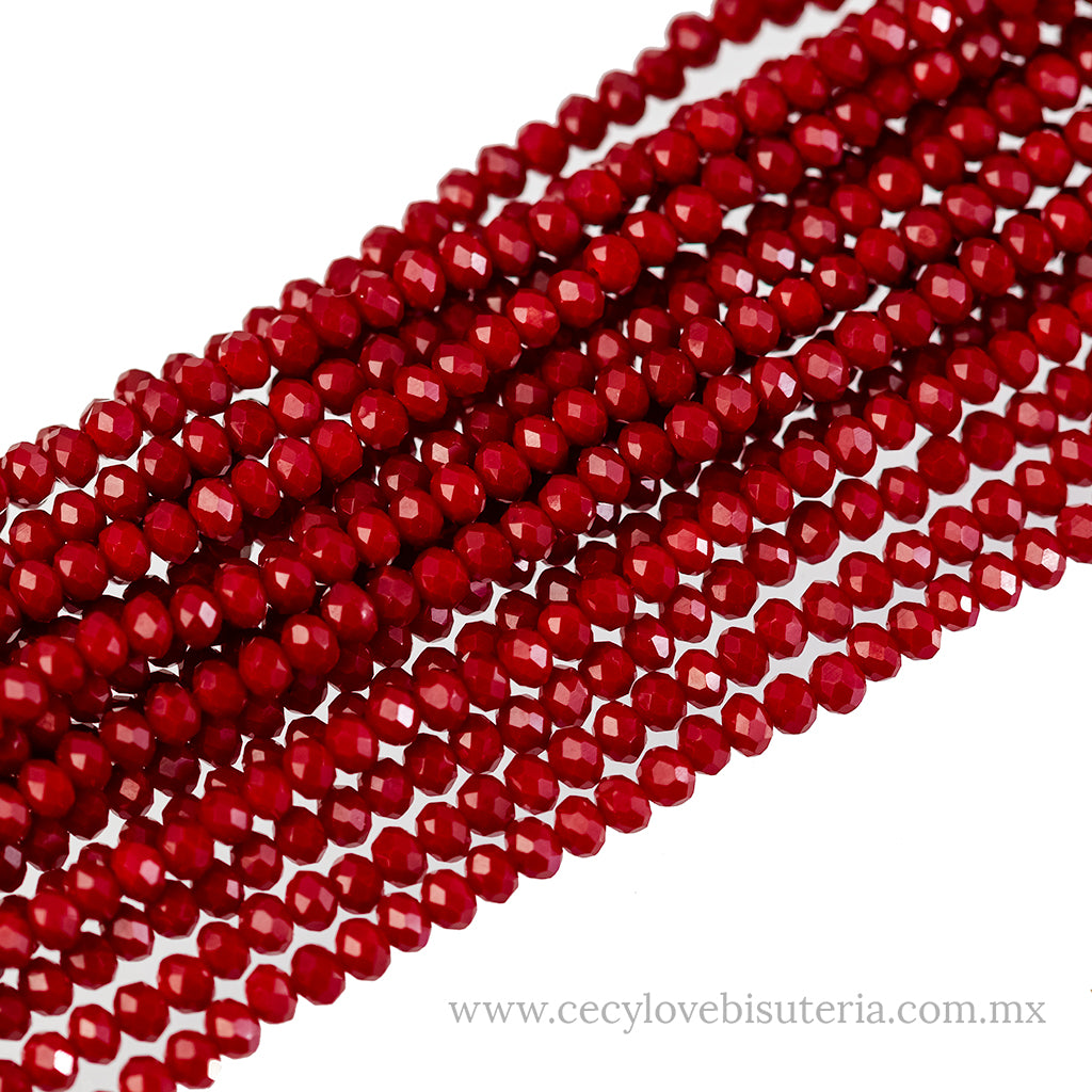 Cristal Rondel Rojo Mate 4 mm