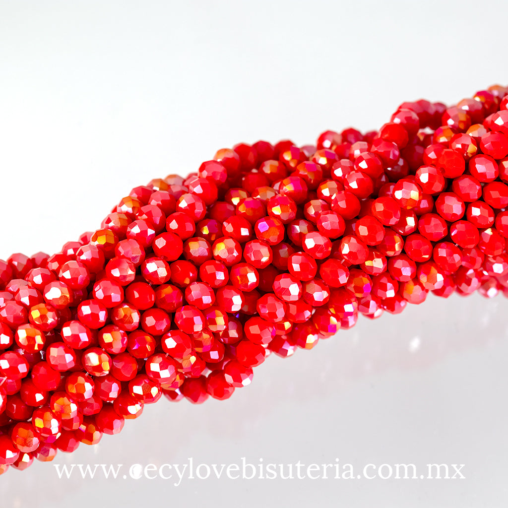 Cristal Rondel Rojo AB 6 mm