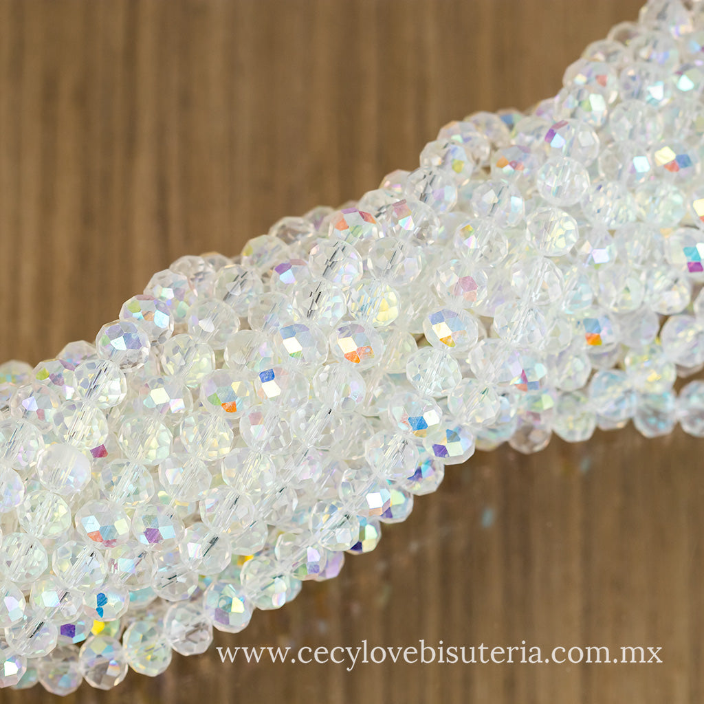Cristal Rondel Transparente AB 8 mm