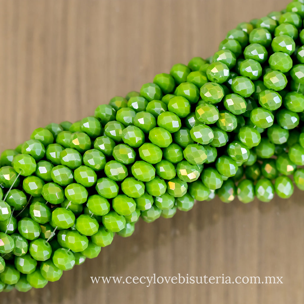 Cristal Rondel Verde Manzana 8 mm