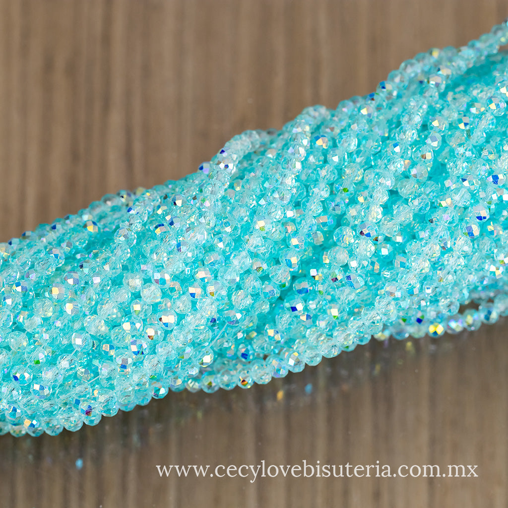 Cristal Rondel Turquesa Transparente AB 4 mm