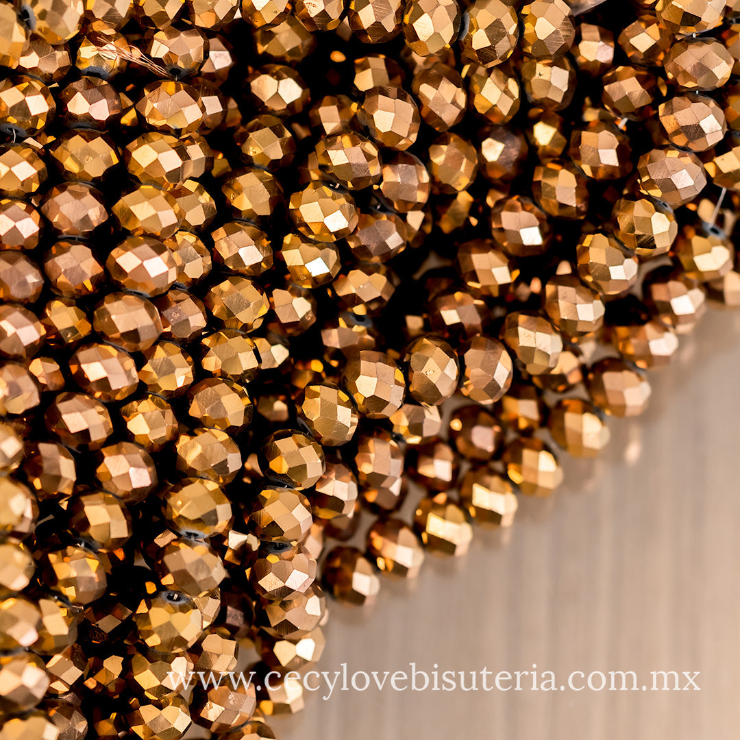 Cristal Rondel Bronce Metálico 10 mm