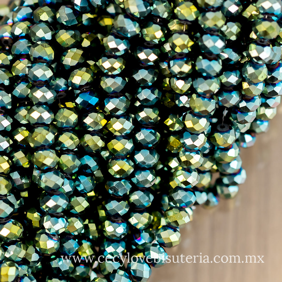 Cristal Rondel Verde Metálico 10 mm
