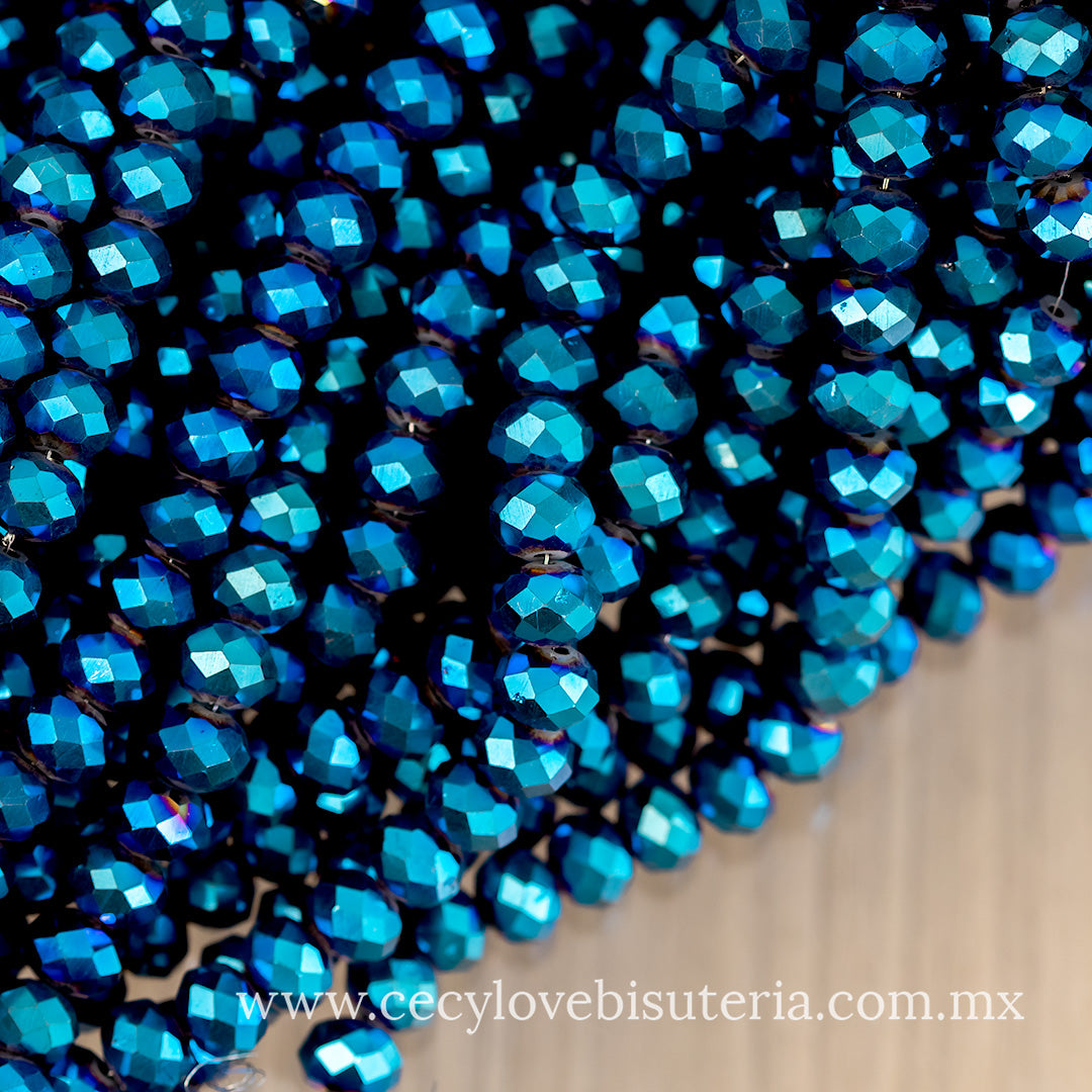 Cristal Rondel Azul Metálico 10 mm
