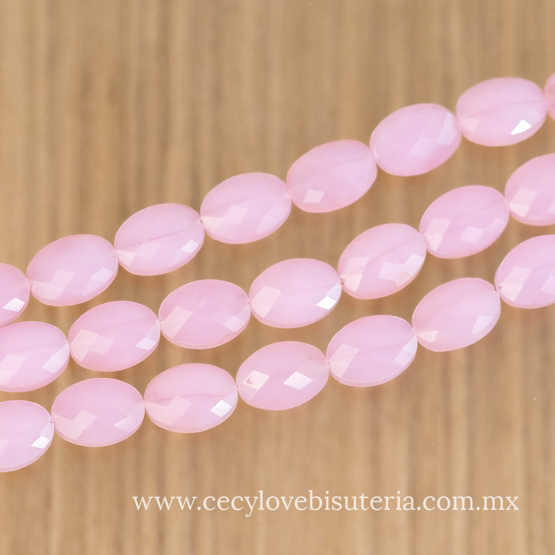 Cristal Óvalo Facetado Rosa