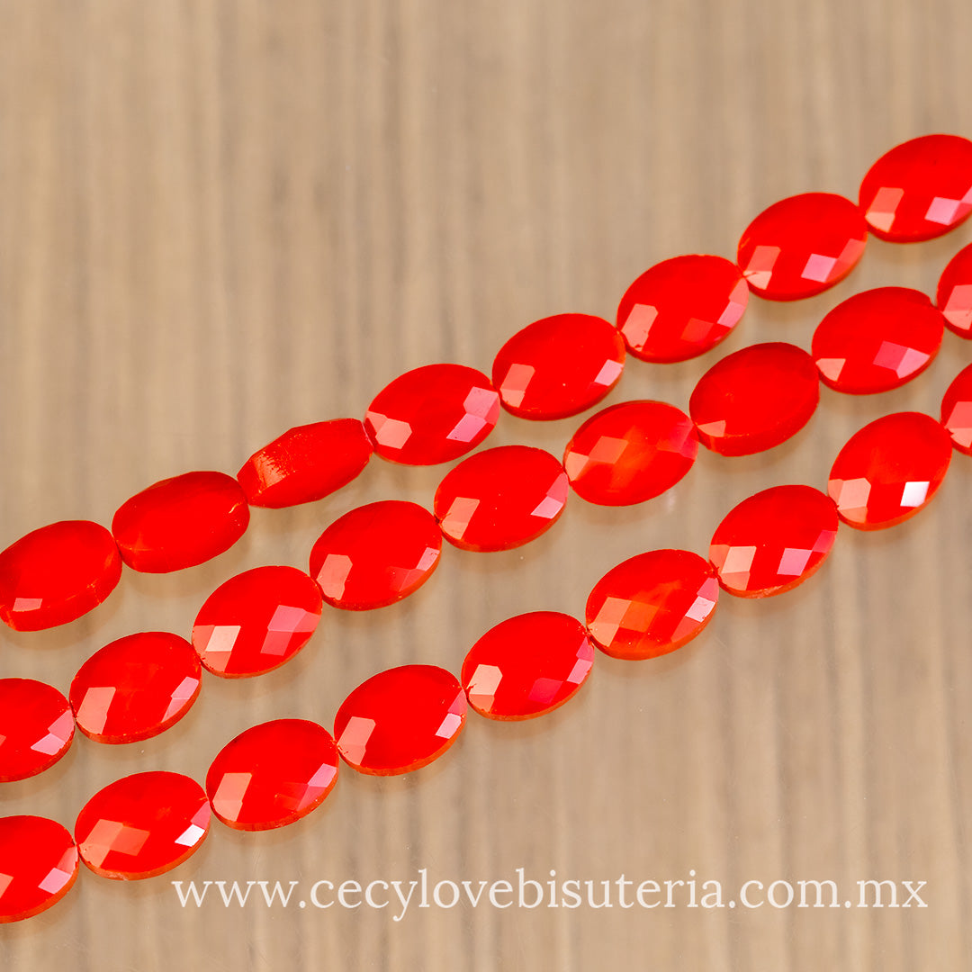 Cristal Óvalo Facetado Rojo