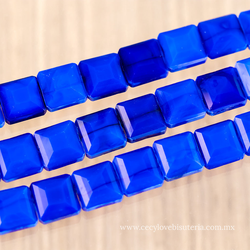 Cristal Cuadro Facetado Azul