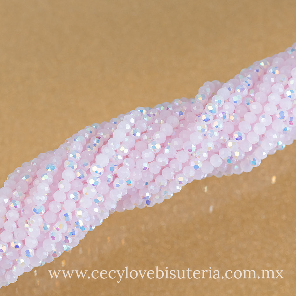 Cristal Rondel Rosa AB 4 mm