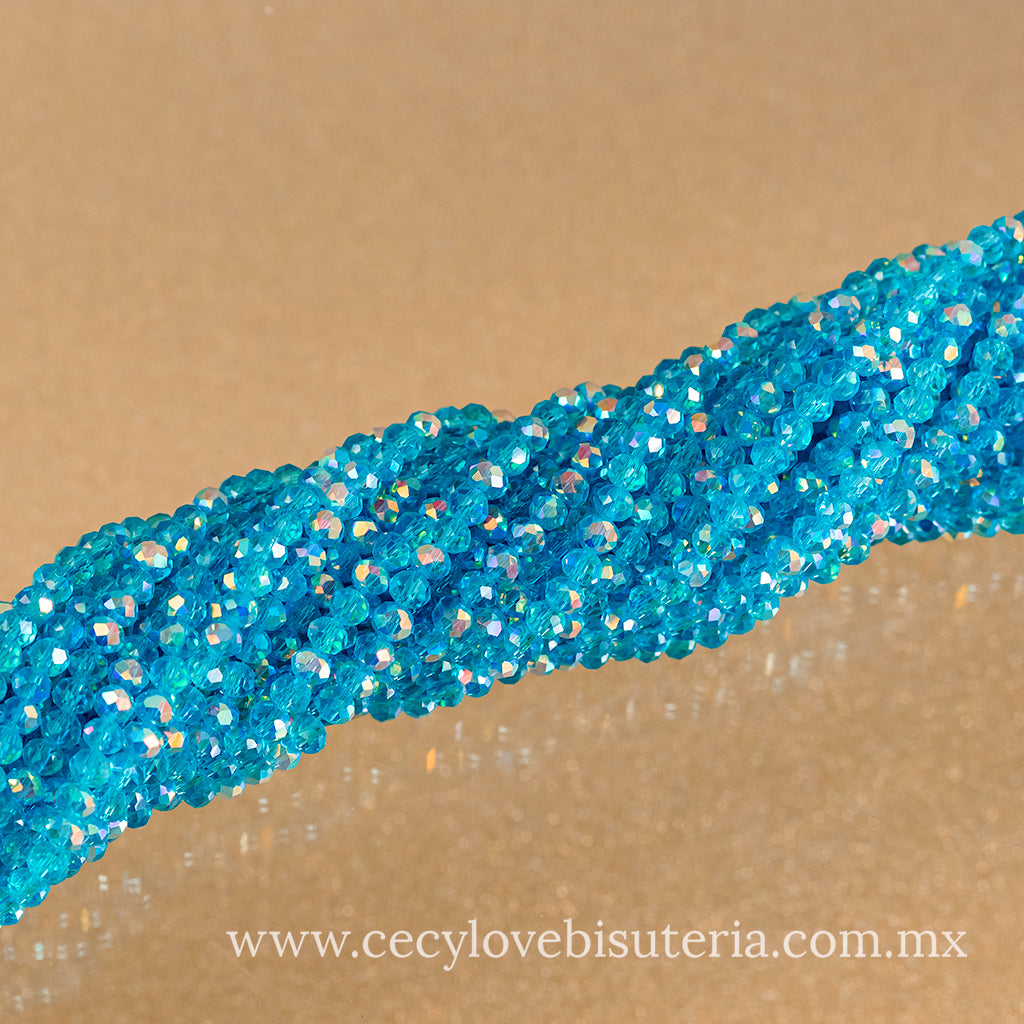 Cristal Rondel Turquesa Transparente AB 4 mm