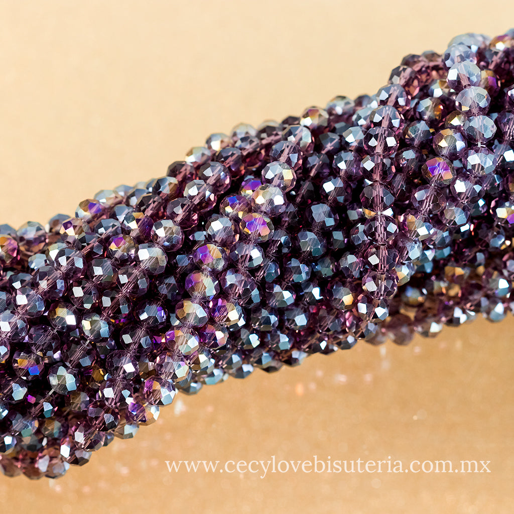 Cristal Rondel Morado Transparente 6 mm