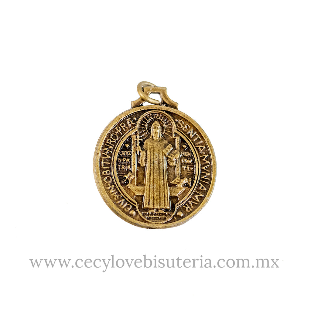 Medalla San Benito con Crucifijo Oro Viejo
