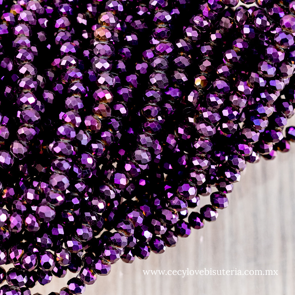 Cristal Rondel Morado Metálico 6 mm