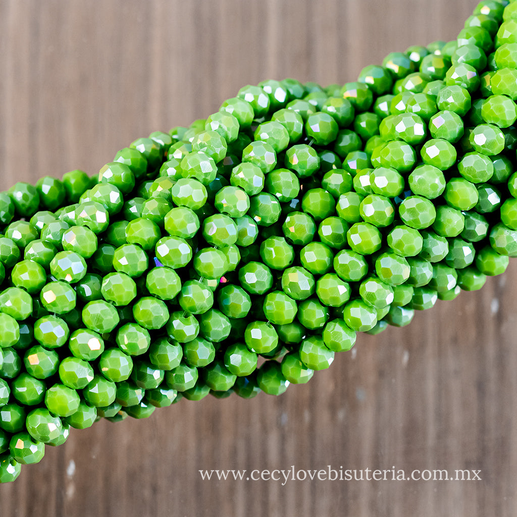 Cristal Rondel Verde Manzana 6 mm
