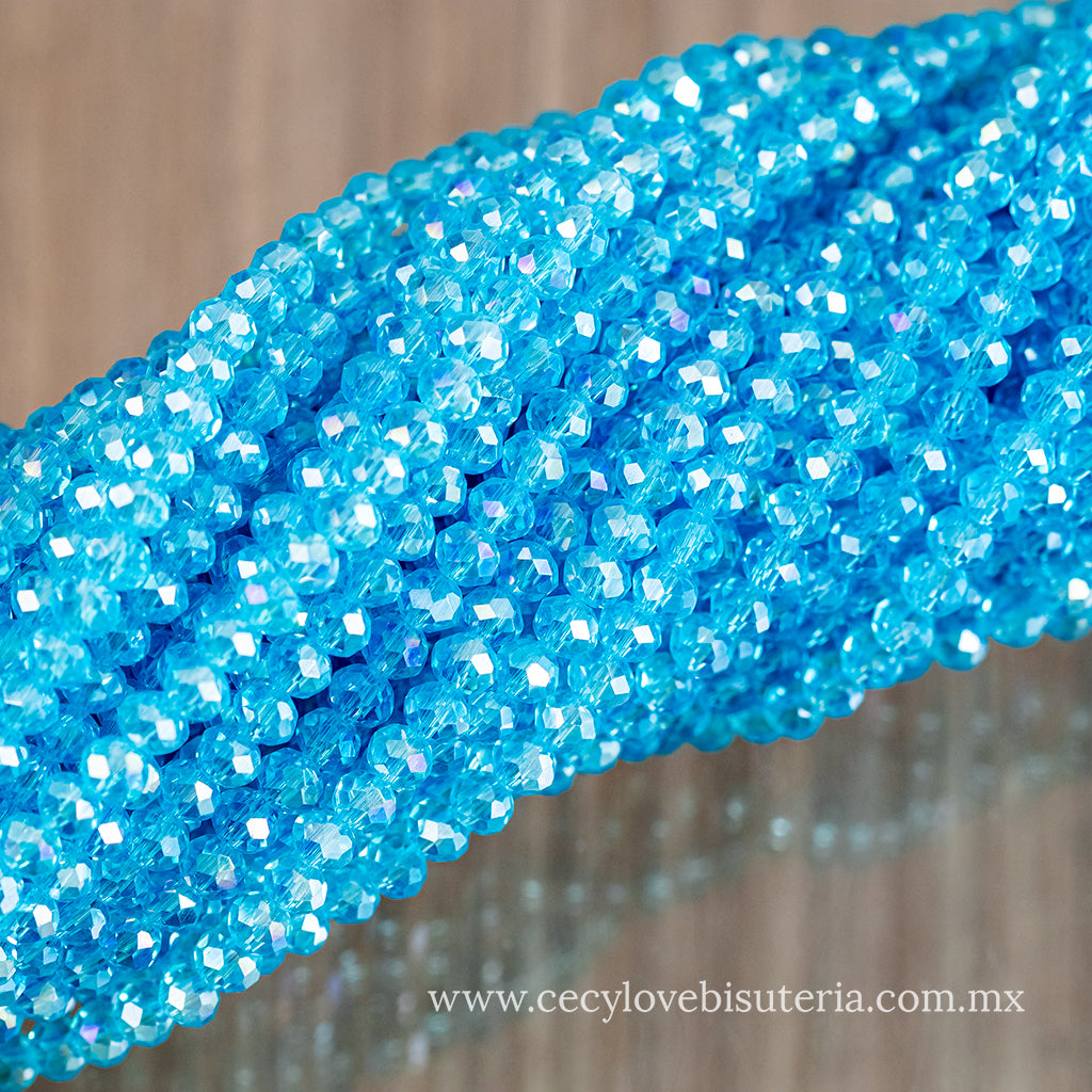 Cristal Rondel Celeste Transparente 4 mm