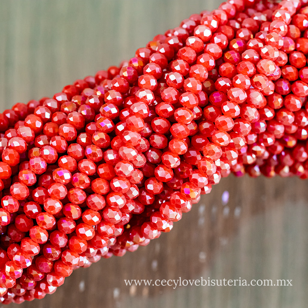 Cristal Rondel Rojo AB 4 mm