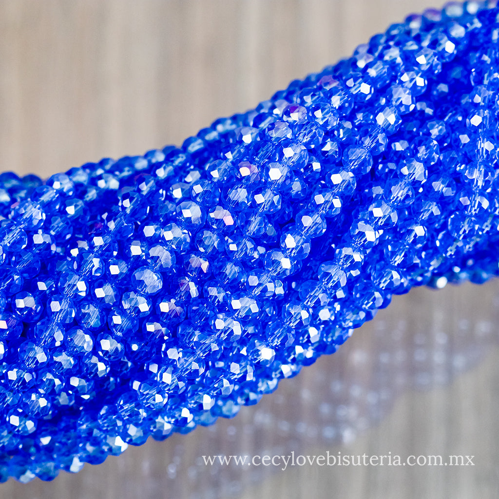 Cristal Rondel Azul Royal Transparente 4 mm