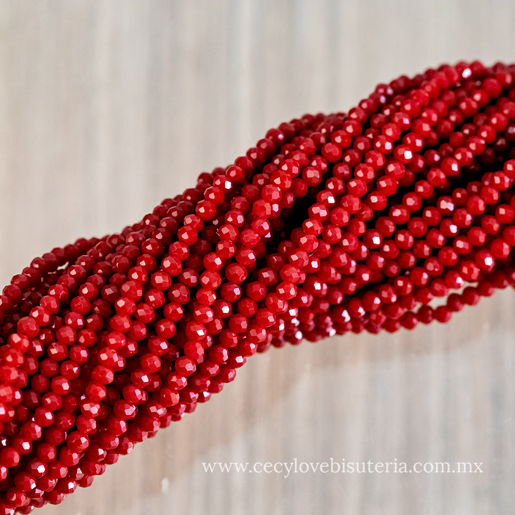 Cristal Rondel Rojo Mate 2 mm