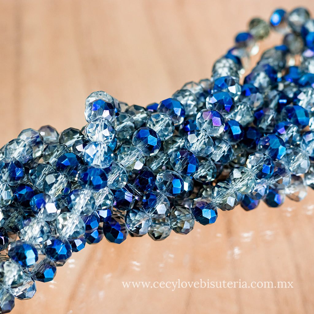 Cristal Rondel Bitono Azul 8 mm