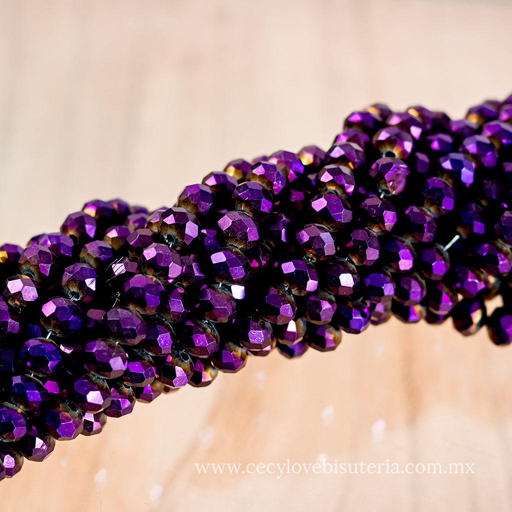 Cristal Rondel Morado Metálico 8 mm