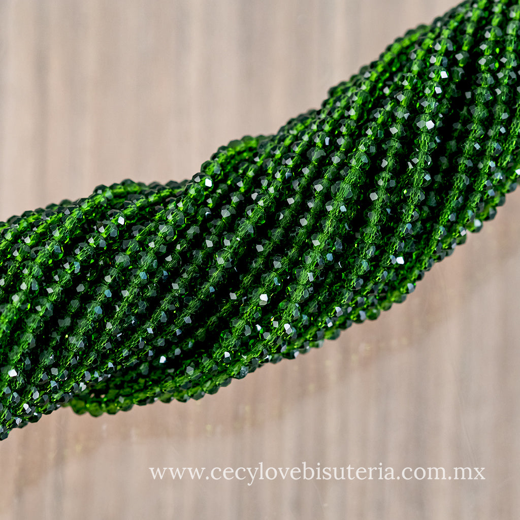 Cristal Rondel Verde Transparente 2 mm