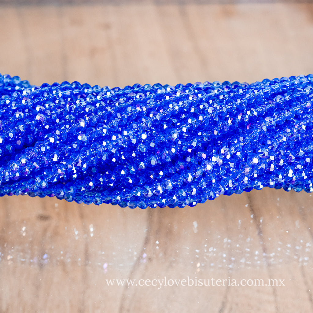 Cristal Rondel Azul Royal Transparente 4 mm